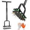 Sakerplus Aerator Lawn Tool, Spike Lawn Aerator with Auto-Return Self-Cleaning Tines, Anti-Fatigue Comfort Pad, Reinforced Anti-Breakage Joints, 15 Steel Tines for Garden Healthy Grass Aeration-Orange(Pro-Black Handle)