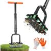 Sakerplus Aerator Lawn Tool, Spike Lawn Aerator with Auto-Return Self-Cleaning Tines, Anti-Fatigue Comfort Pad, Reinforced Anti-Breakage Joints, 15 Steel Tines for Garden Healthy Grass Aeration-Orange(Pro-Orange Handle)