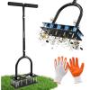 Sakerplus Aerator Lawn Tool, Spike Lawn Aerator with Auto-Return Self-Cleaning Tines, Anti-Fatigue Comfort Pad, Reinforced Anti-Breakage Joints, 15 Steel Tines for Garden Healthy Grass Aeration-Orange(Black Handle)