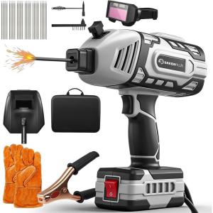 Sakerplus Portable Welding Machine, Handheld Welder Machine 110V, ARC Portable Welder with IGBT Inverter 5 Variable Current Adjustment, 30pcs 3/32″ Wire Rods, Welding Helmet, Carring Case Included(Black and White  30pc Wire Rods (Glove  Safety Goggle Included))