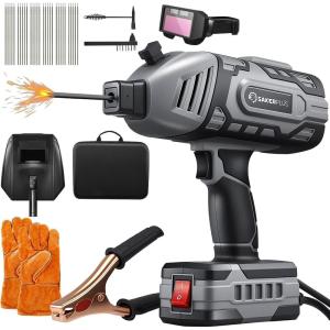 Sakerplus Portable Welding Machine, Handheld Welder Machine 110V, ARC Portable Welder with IGBT Inverter 5 Variable Current Adjustment, 30pcs 3/32″ Wire Rods, Welding Helmet, Carring Case Included(Grey  30pc Wire Rods (Glove  Safety Goggle Included))
