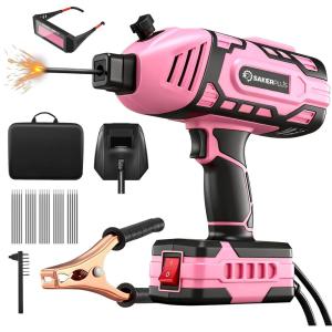 Sakerplus Portable Welding Machine, Handheld Welder Machine 110V, ARC Portable Welder with IGBT Inverter 5 Variable Current Adjustment, 30pcs 3/32″ Wire Rods, Welding Helmet, Carring Case Included(Pink  25pc Wire Rods)