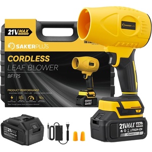 Sakerplus Cordless Leaf Blower, Portable Dust Cleaner Cordless, Handheld Blower, Hand Blowers for Lawn Care, Patio Cleaning, 4.0Ah Battery (Nozzles, 2 Batteries with Storage Case)(2 Battery with case(Yellow))